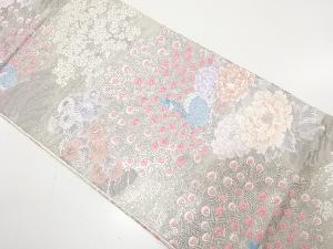 九百錦プラチナ箔　桜・花・孔雀文織り出し　袋帯